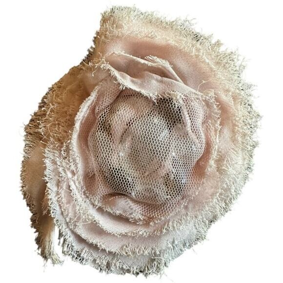 Frayed Fabric Rose Brooch Pin With Mesh Layer & Safety Closure - Picture 3 of 6